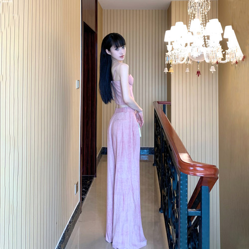 高个子棉麻阔腿裤+吊带套装套装