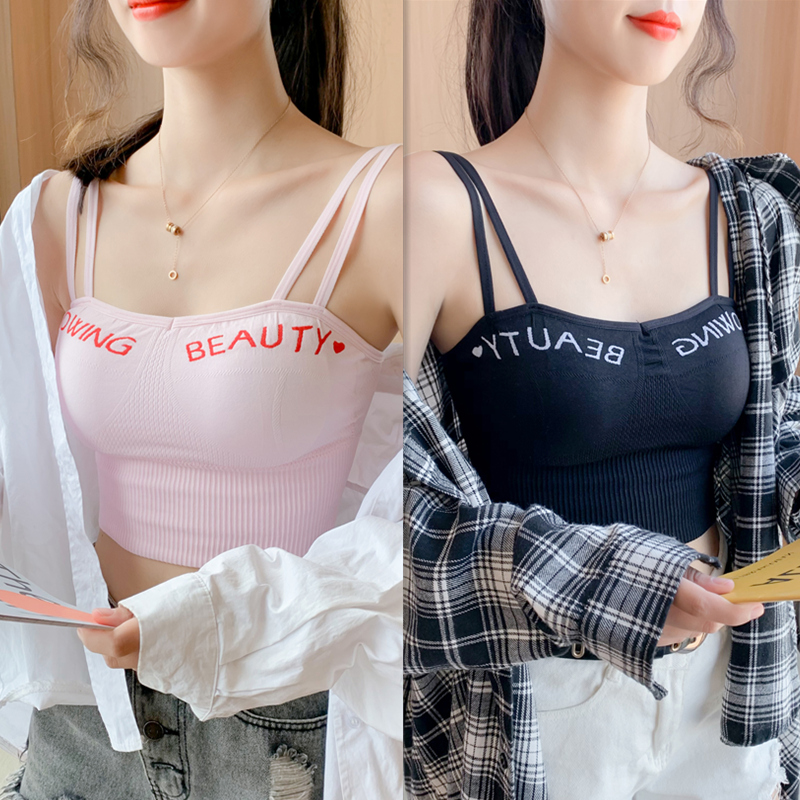 无钢圈夏季吊带背心女可外穿美背露背内搭性感带胸垫短款上衣
