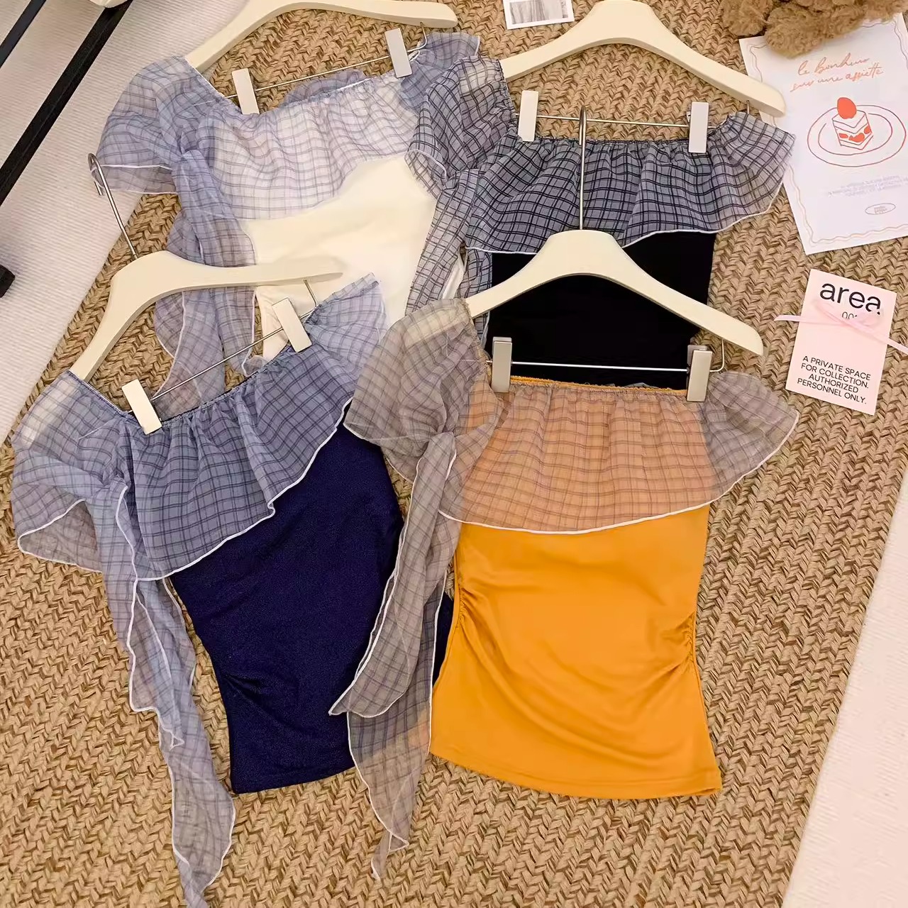 夏季新款甜辣撞色一字肩抹胸