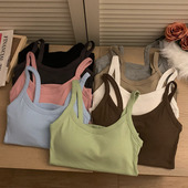 带胸垫多巴胺韩系穿搭粉色吊带背心女内搭外穿2023新款 螺纹棉上衣