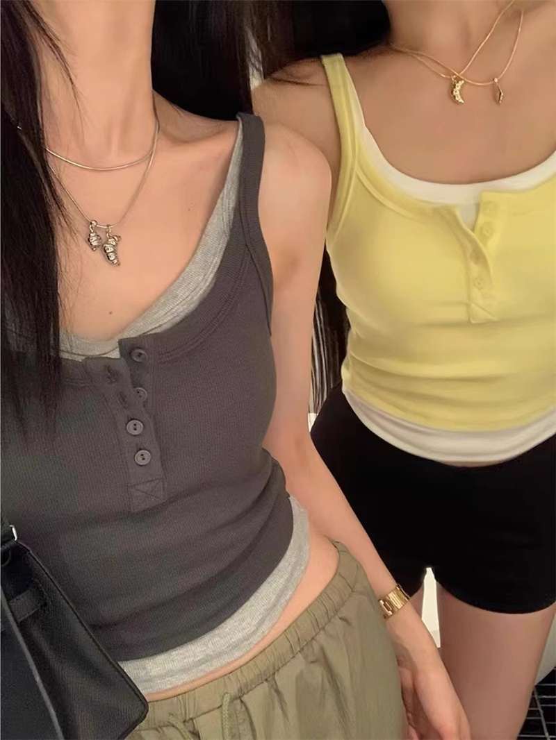 纯欲假两件辣妹短款设计感吊带女