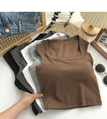 2023年秋季 带胸垫美背女 百搭纯色抹胸上衣无钢圈方领无袖 韩版 时尚