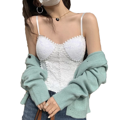 高级感蕾丝上衣别致鱼骨吊带背心