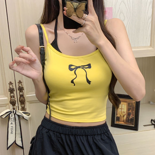 系带假两件甜辣妹bm吊带背心带胸垫内搭女装 显瘦小众美背上衣 修身