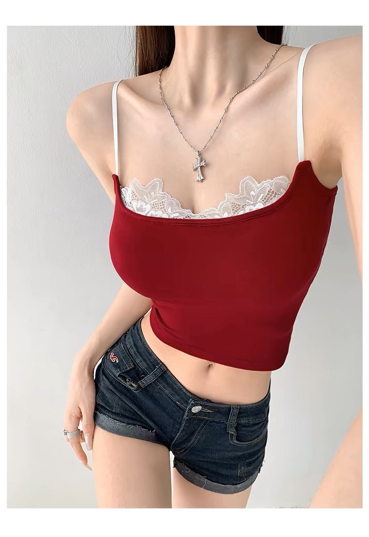 蕾丝边性感辣妹一体式吊带背心女图片