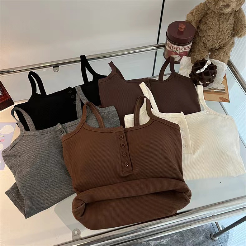 秋冬保暖内衣带胸垫磨毛加厚吊带