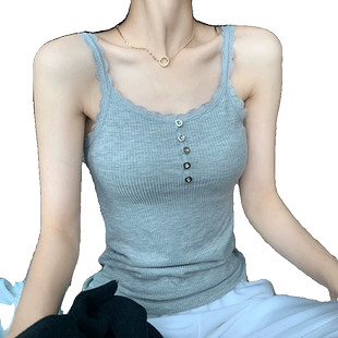 秋冬款小众蕾丝花边吊带背心女装上衣加厚加绒保暖抗寒内搭打底衫