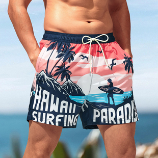 海边穿五分裤 海滩风情印花沙滩裤 夏季 男士 宽松速干可下水花短裤
