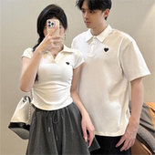 夏季 纯棉t恤高级感套装 新款 情侣装 polo衫 短袖 裙裤 显瘦小众设计感