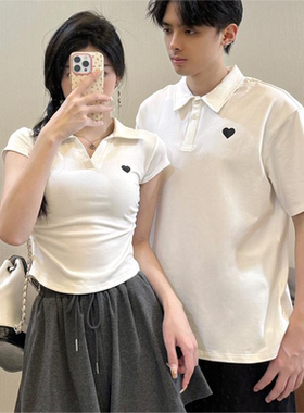 情侣装夏季新款polo衫短袖纯棉t恤高级感套装裙裤显瘦小众设计感