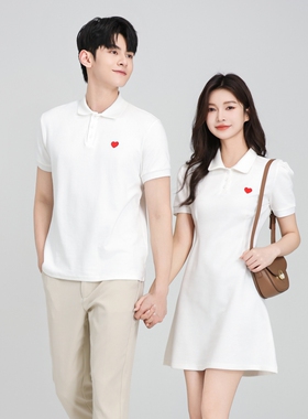 情侣装夏装新款小众一裙一衣结婚照领证登记衣服白色t恤polo裙子