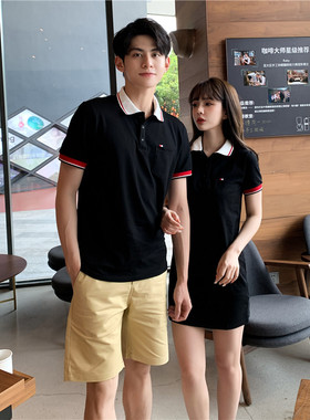 情侣装夏装2023新款潮流夏季连衣裙男衣女裙短袖T恤一裙一衣polo