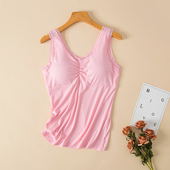 莫代尔长款 睡眠内衣夏 蕾丝打底吊带内衣背心女带胸垫一体宽松大码