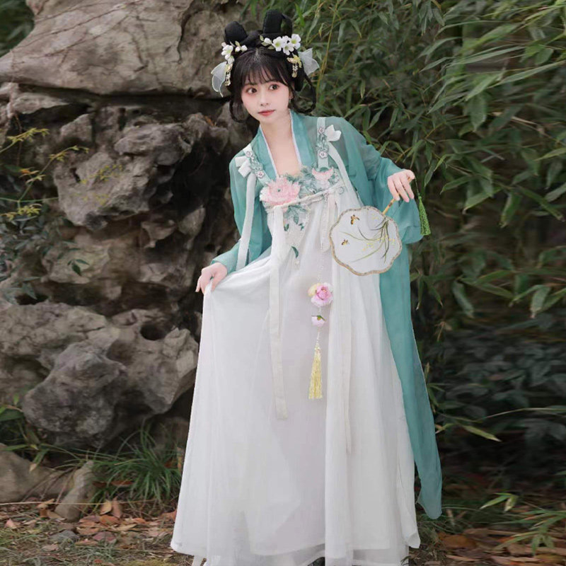 艺尘轩原创成人汉服女齐胸唐制汉元素上衣下裙白色裙子全套春夏款