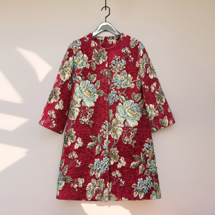 中长款 植绒钉珠刺绣圆领七分袖 大衣雪尼尔肌理感外套 女装 秋冬新款