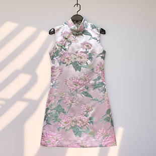 新中式旗袍裙~新年新款女装重工钉珠烫金刺绣荷花优雅显瘦背心裙