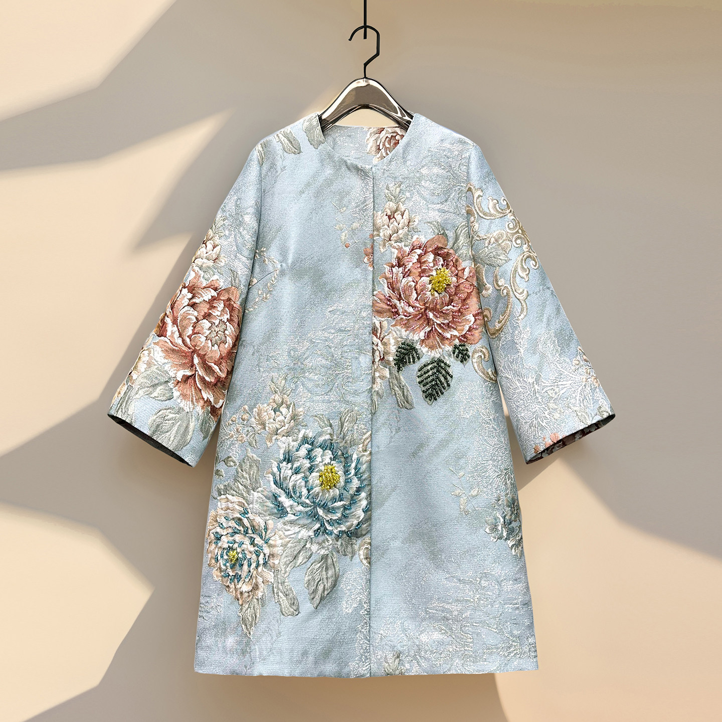 秋冬新款女装高级感提花重工钉珠刺绣圆领七分袖宽松高定大衣外套,女装/女士精品,毛呢外套,淘宝优惠券,粉丝福利购,淘宝优惠卷