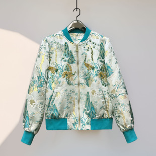 春秋新款女装提花重工镶钻钉珠烫金刺绣棒球服宽松休闲轻奢短外套