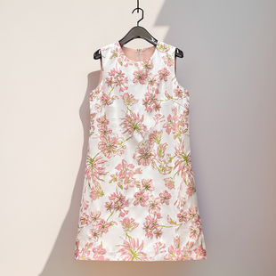 2026夏季新款女装提花刺绣花重工钉珠a字裙轻奢高定优雅背心裙