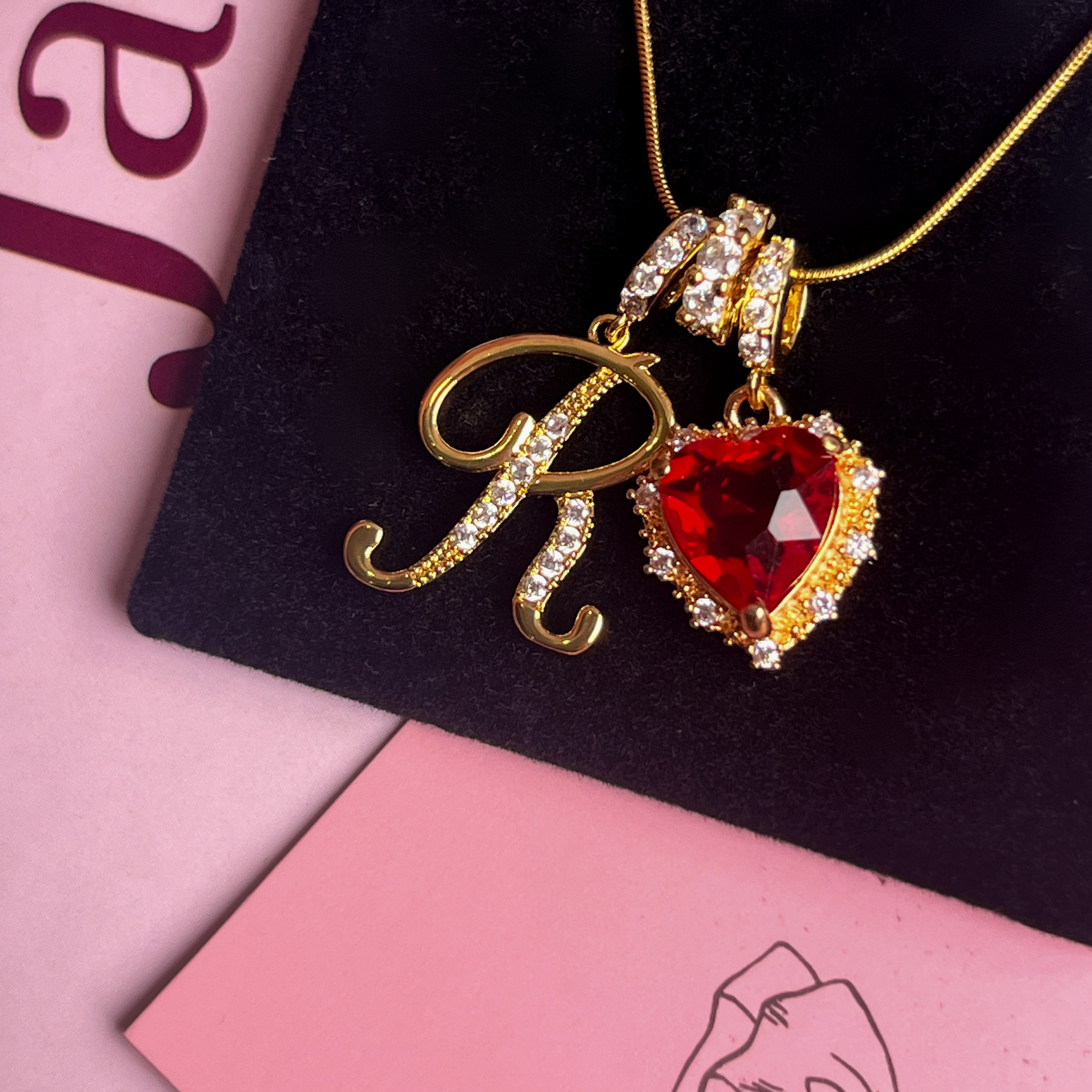 红色爱心定制英文字母闺蜜项链