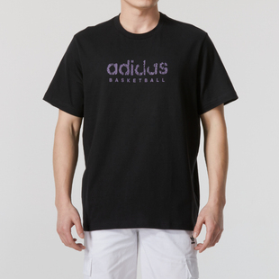 运动服休闲宽松透气黑色纯棉篮球文化衫 T恤男夏季 阿迪达斯短袖