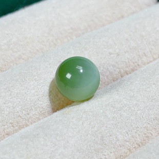 天然和田碧玉猫眼圆散珠子 单颗碧玉绿猫眼文玩多宝手串diy配保真