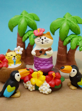 日式猫咪美人鱼海岛椰子树摆件