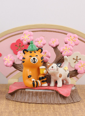 日式樱花树桩和风坐垫场景道具