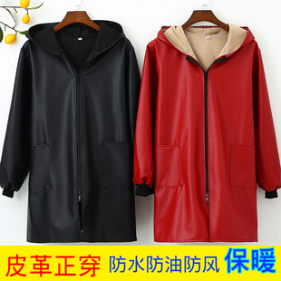 皮革正穿长袖 工作服 罩衣成人男女士防水防油围裙厨房家用2021新款