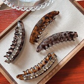 韩国高级水晶香蕉夹带齿竖夹马尾夹发夹气质百搭大号竖卡水钻发饰