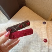 高级感复古红色格纹爱心bb夹甜美刘海侧边夹后脑勺碎发夹秋冬发饰