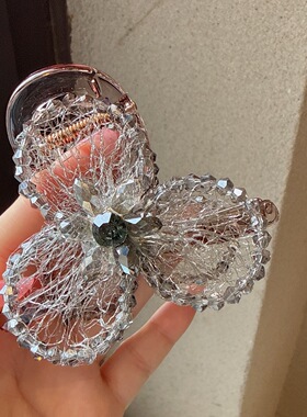 高级感灰色水晶花朵抓夹时尚气质盘发夹韩国精致后脑勺鲨鱼夹发饰