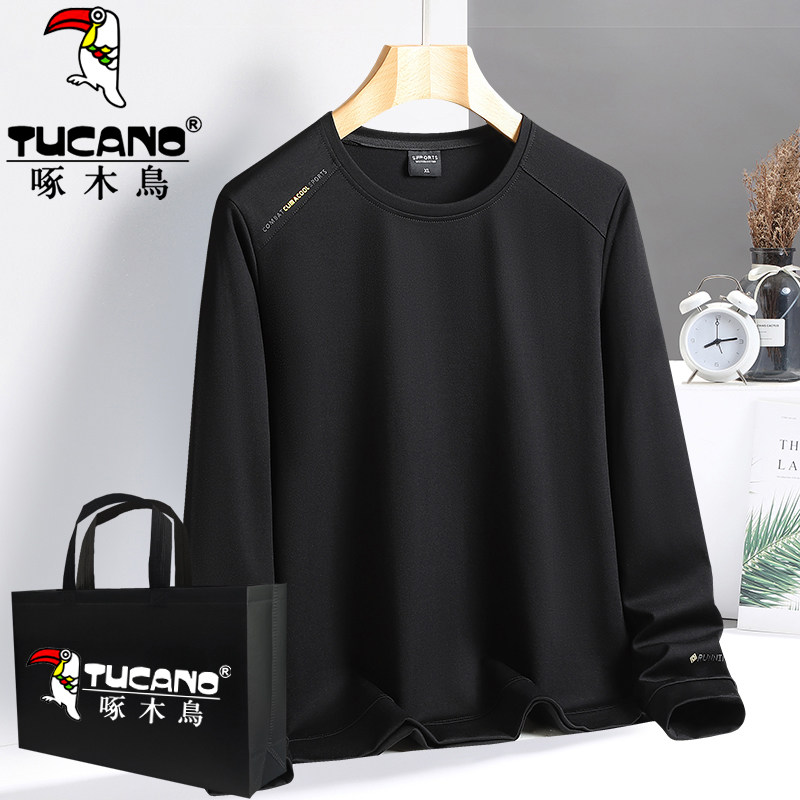 啄木鸟秋冬季中年长袖t恤男圆领卫衣爸爸加绒加大码打底衫上衣服