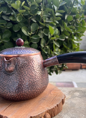 纯紫铜烤茶罐煮茶壶手工捶打加厚捶纹铜锅可明火煮茶器