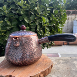 纯紫铜烤茶罐煮茶壶手工捶打加厚捶纹铜锅可明火煮茶器