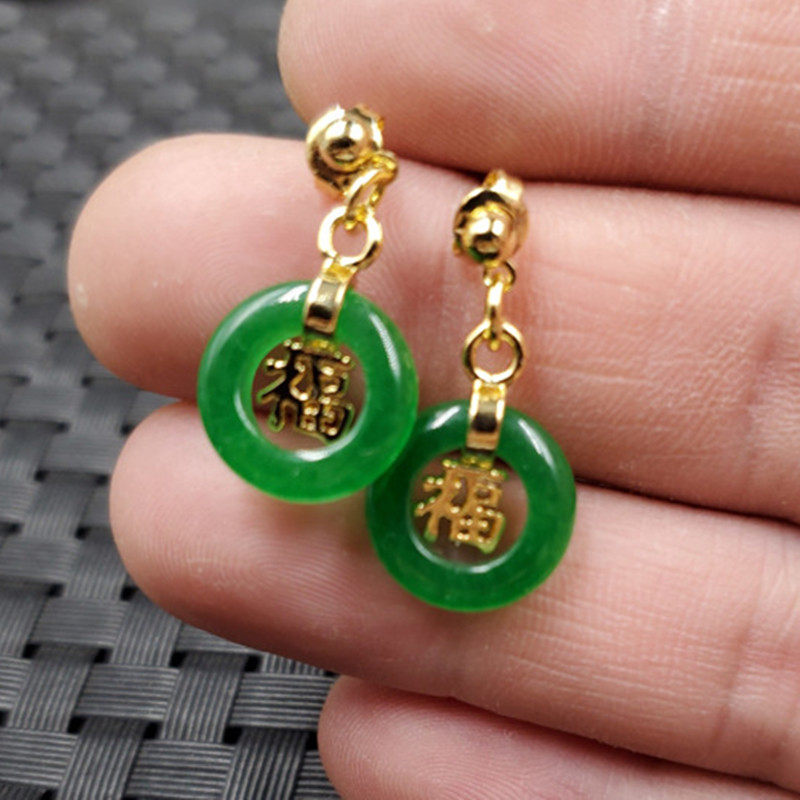 玉石耳环台湾碧玉平安扣耳环石英岩玉福字耳环阳绿玉耳环玉耳坠,珠宝/钻石/翡翠,耳饰,淘宝优惠券,粉丝福利购,淘宝优惠卷