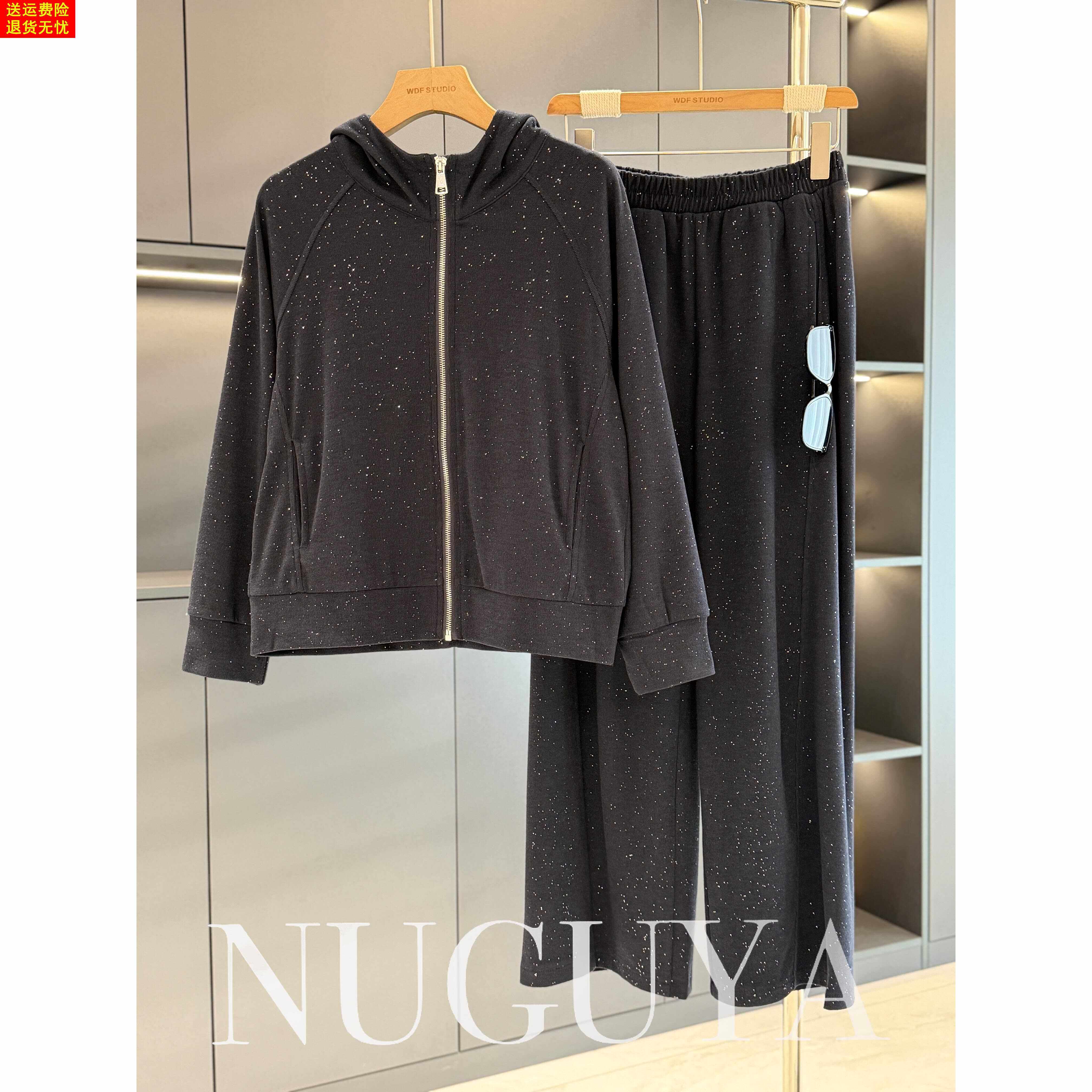 时尚休闲妈妈装运动服套装女连帽春装新款气质百搭中老年开衫套装