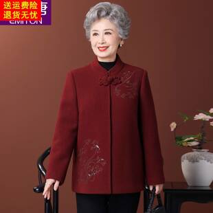 老年人冬装毛呢外套女加绒加厚奶奶中国风唐装老太太老人呢子衣服