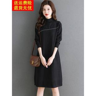配大衣毛衣裙女秋冬季2025新款爆款半高领针织打底裙中长款连衣裙