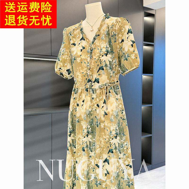 时尚休闲 印花中长版洋装女妈妈装夏装新款气质百搭中老年人裙子