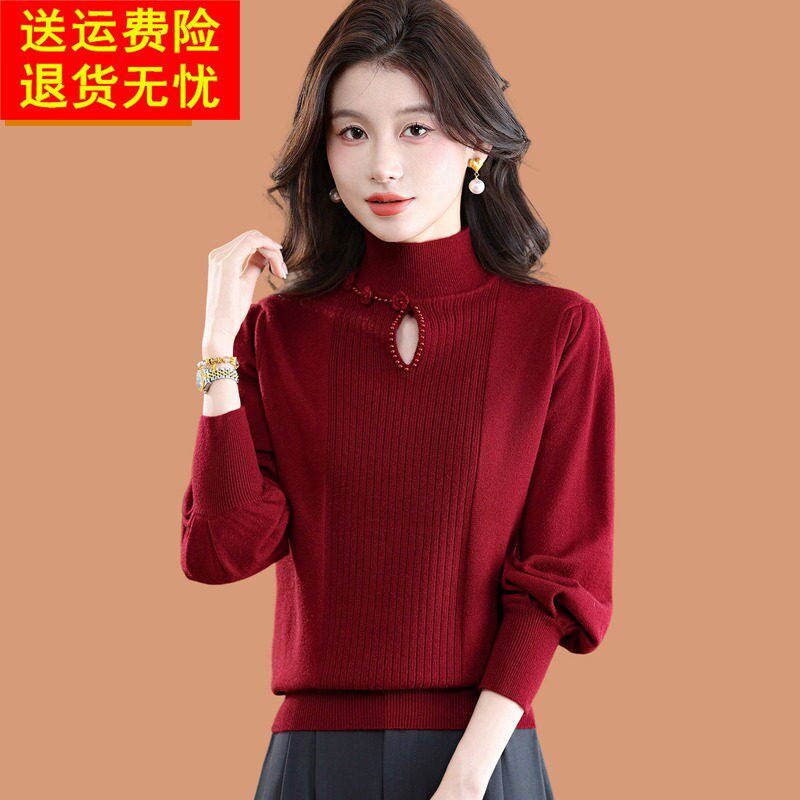 小个子短款毛衣女士秋冬设计感时尚花朵半高领羊毛打底衫2026新款