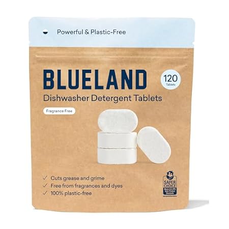 BLUELAND Plastic-Free Dishwasher Detergent Tablets， 120 C