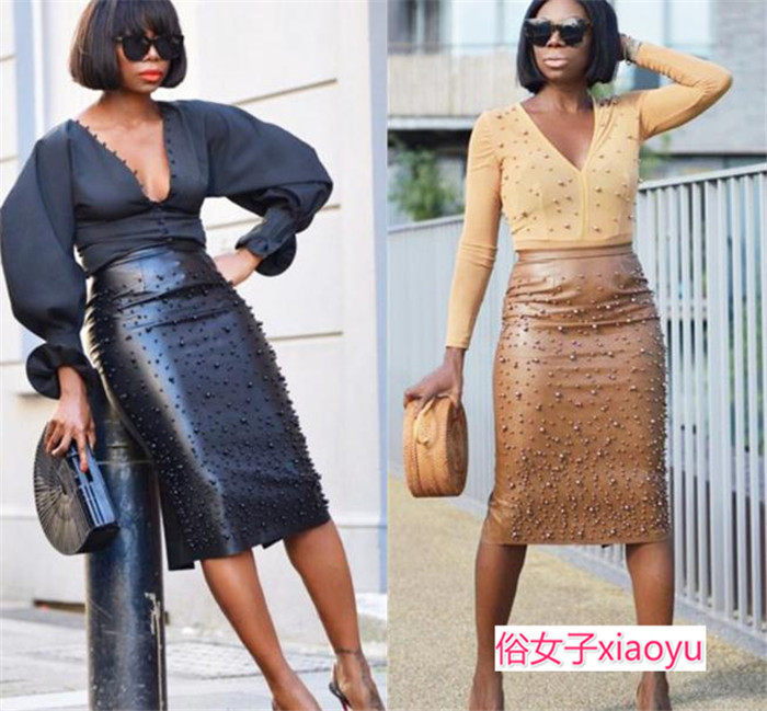 Wish Nail bead open fork Elastic leather skirt woman big 2xlin the Women's clothing/Boutique , Skirts  category - from Buy2taobao.com to provide professional Taobao agent buy service