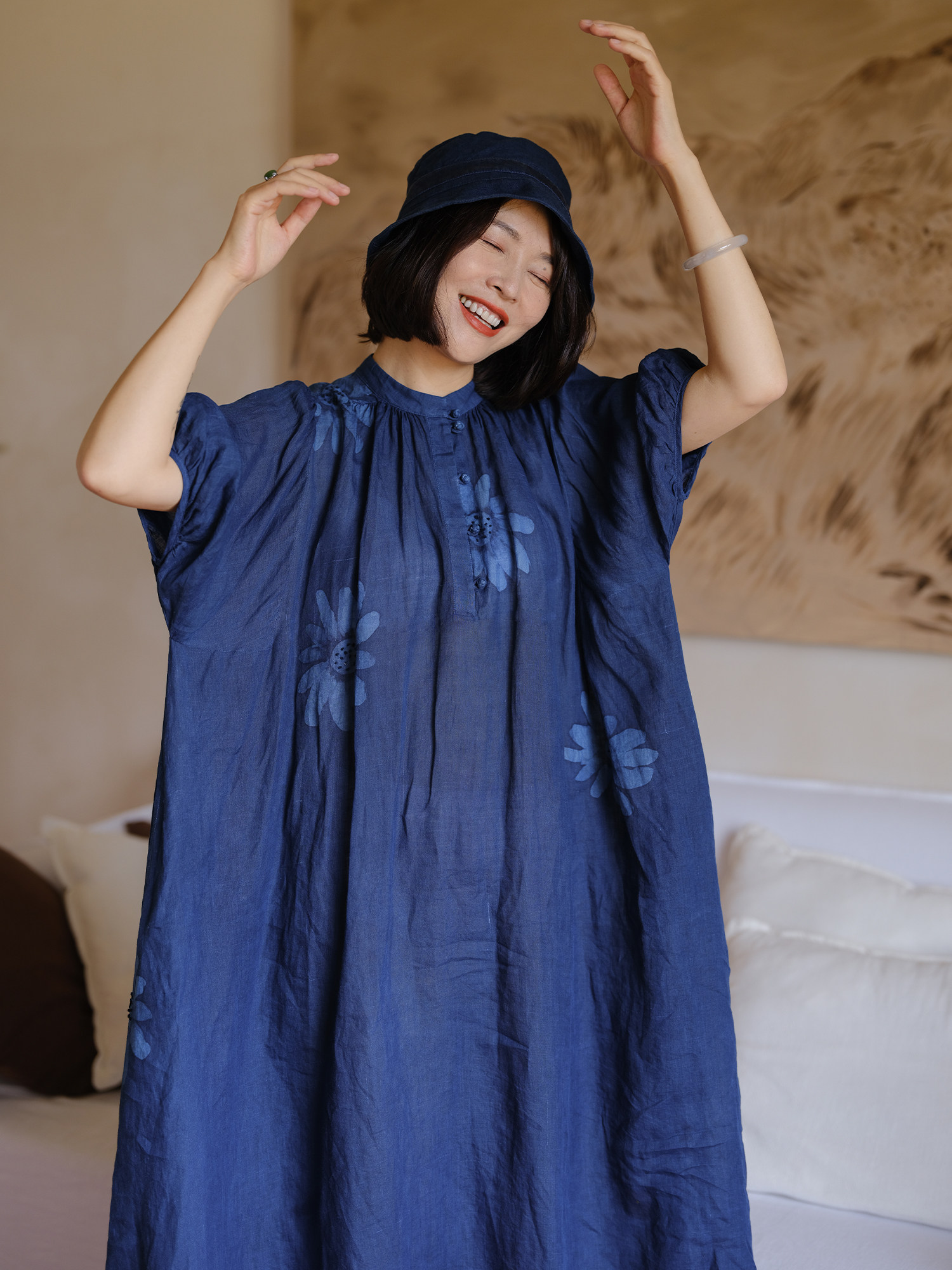 远家原创太阳花植物染连衣裙