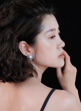 远家天然海水马贝珍珠耳环经典13-14mm耳钉耳夹强光有瑕Y-560限