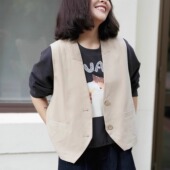 远家羊毛天丝混纺垂坠休闲马甲V领拼接通勤百搭叠穿背心LL3215限