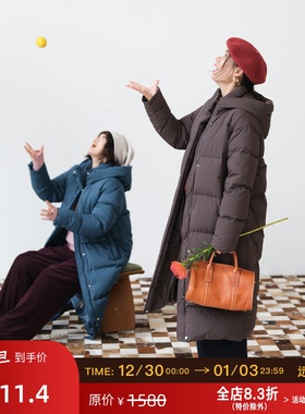 远家 加厚白鸭绒长款羽绒服保暖连帽休闲百搭拉链外套冬新W-948限