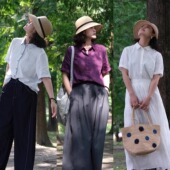 衬衣上衣多色 远家纯亚麻彩色衬衫 翻领通勤短袖 HF5570限量