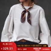 远家 秋新HL5573 纯棉宫廷袖 白色拼接T恤复古风琴褶日常百搭长袖