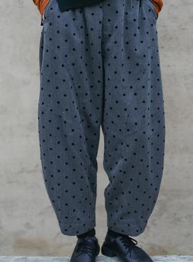 远家二合一摇粒绒内胆小波点九分哈伦裤垂坠加绒小脚靴裤LF5129限